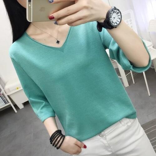 Sleeve knit in 10675 female spring 2020 paragraph v-neck sweater with short sleeves outside wear loose 20