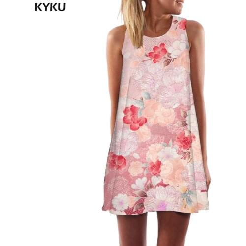 KYKU Flower Dress Women Painting Ladies Dresses Art Sexy Colorful Short Womens Clothing Summer Gothic Cool High Quality