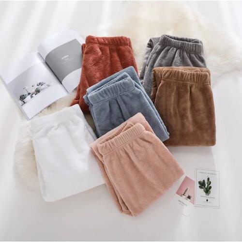 Winter Couples Home Wear Sleep Pants Lounge Flannel Pajamas Men and Women Sleep Wear Trousers Solid Flannels Sleep Bottoms