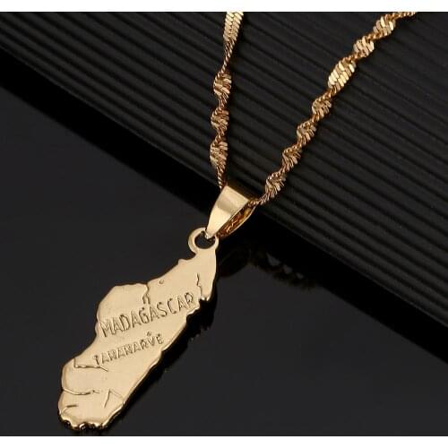 Gold Color Madagascar Map Pendant Necklace African Malagasy Maps Chain Jewelry