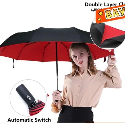 For xiaomi Windproof Double Automatic 3 Folding Umbrella Female Male Car Luxury Large Parasol Rain Women Men Business Umbrellas