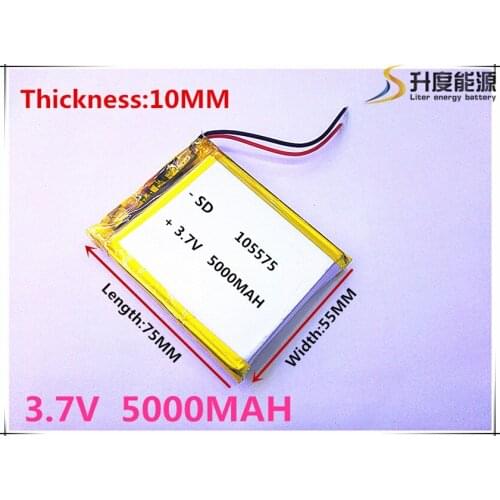 1pcs/lot 105575 3.7 V lithium polymer battery 5000 mah DIY mobile emergency power charging treasure battery