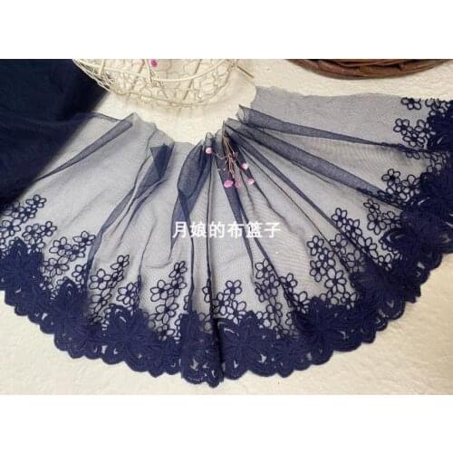 1 Yard 22cm Width High Quality Navy Blue Flower Crochet 100% Cotton Lace Vintage Party Dress Lace Trim Craft Free Shipping