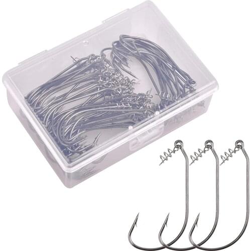 100Pcs/Box Jig Fishing Hook With Spring Twist Lock Centering Pins For Soft Worm Lures Bait Barbed Crank Carp Hook Tackle