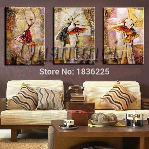 100% Hand Painted Dancer Oil Painting on Canvas for Living Room Decoration Abstract Ballet Figure Painting 3Pcs a set Cheap Art