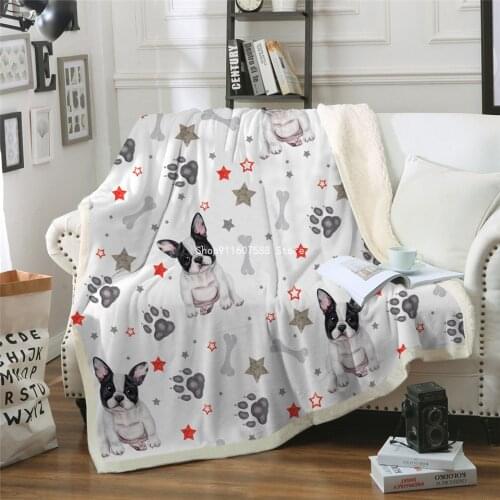 3d Bulldog Sherpa Blanket for Kisd Puppy Furry Blanket Red Balloon Balck Throw Blanket Cartoon Dog Plush Bedspread Koce