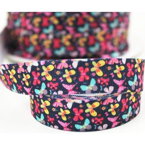 5/8" Christmas print fold over elastic floral ribbon 16mm diy stretch hair band ribbons sewing accessories webbing 20 yards