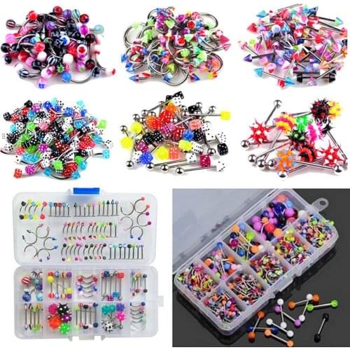 60Pcs/lot Wholesale Mixed Lip Piercing Barbell Eyebrow Navel Tongue Belly Rings Fashion Body Jewelry