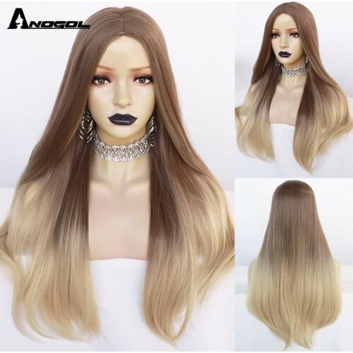 Anogol Long Brown Blonde Synthetic Wigs Middle Part Wigs for Women Trendy Daily Party Wigs Heat Resistant
