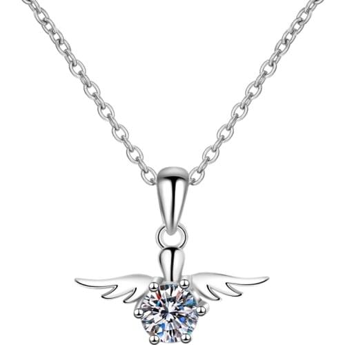 ANZIW 925 Sterling Silver Moissanite Diamond Angel Wing Neckalces Silver 5.0mm Necklaces Women Wedding Engagement Party Jewery