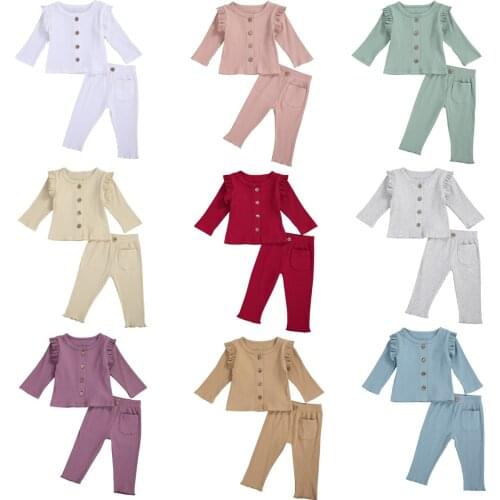 Baby Infant Girl Long sleeve Trousers Suit Fresh Solid Color Cardigan and Elastic Long Pants Baby Newborn Autumn Sets 0-24M