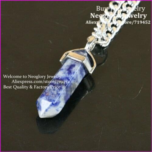 10PCS Nature Blue pot Gems Pendant Necklace Healing Crystal Point Pendulum Best Friend Gift,Fashion Silver Plated Chain Necklace