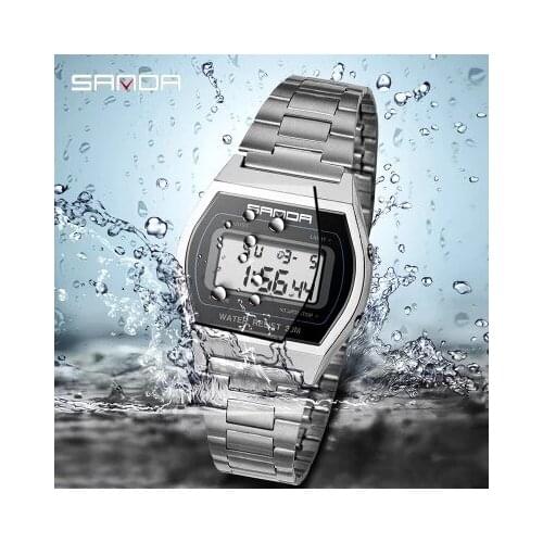 SANDA Fashion Sport Watches Men Waterproof LED Digital Watches Black Gold Silver Wristwatches Clock Men