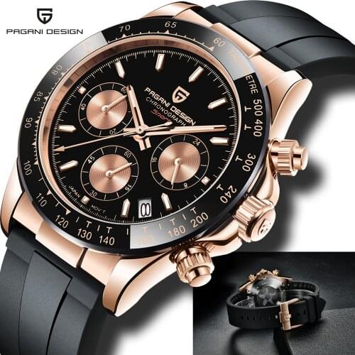 Pagani Design Brand Sport Quartz Waterproof 100M Watches Sapphire Luminous VK63 Men watch Rubber Luxury Chronograph reloj hombre