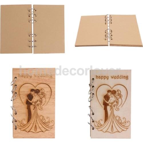 Rustic Wedding Party Guestbook Keepsake Notebook with Kraft Inner Sheet Wooden Cover Wedding Journals