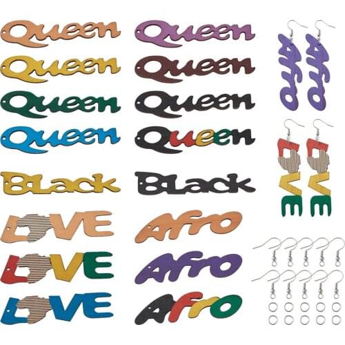 Wooden Drop Pendants Love/Queen Word Shape Charms for Women Dangle Earrings DIY Jewelry Making with Earring Hooks Supplies Kits