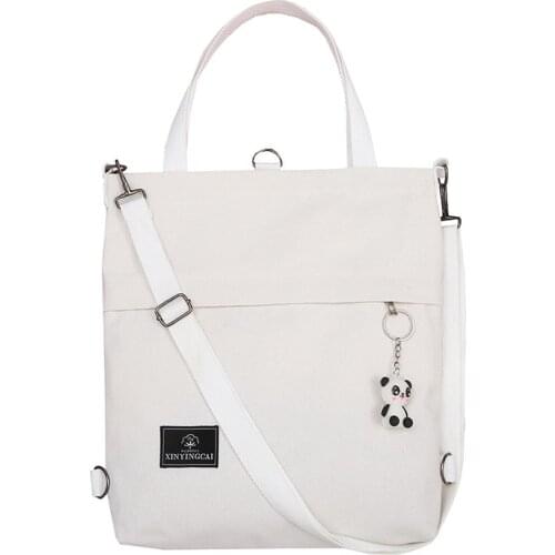 Women Canvas Tote Ladies Casual Shoulder Bag Foldable Shopping Bags Beach Bag Cotton Cloth Female Handbag With Panda Pendant