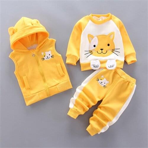 Baby Boys Clothing Suit Children Clothing Autumn Winter 2021 New Cartoon Cat Winter Warm 3 Pieces Kids Outwear Baby Boys Sets