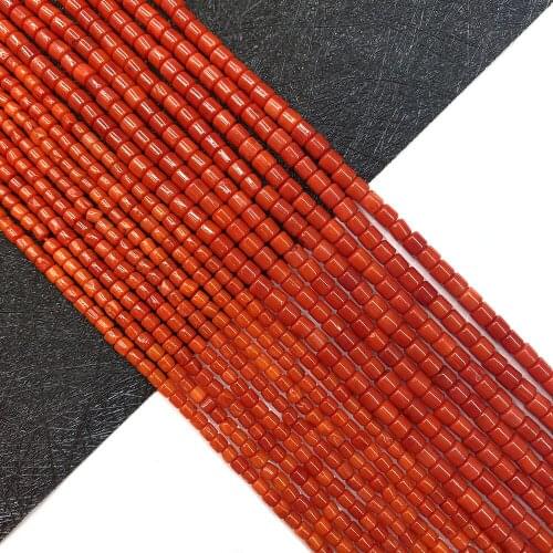 Red Coral Beads 2x2mm Cylindrical Coral Beads for Handmade DIY Fashion Necklace Bracelet Earring Accessories, Length 15 Inches