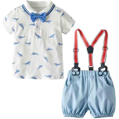 Summer Baby Boy Set Kids Gentleman Suit Baby Boy Girl Clothes Set Short Sleeve T-shirt + Suspender Pants Outfits Clothing