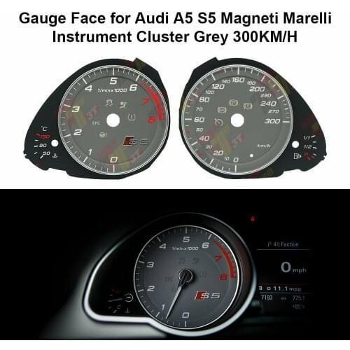 Gauge Face Overlay for Audi A5 S5 Magneti Marelli Instrument Cluster Grey 300KM/H