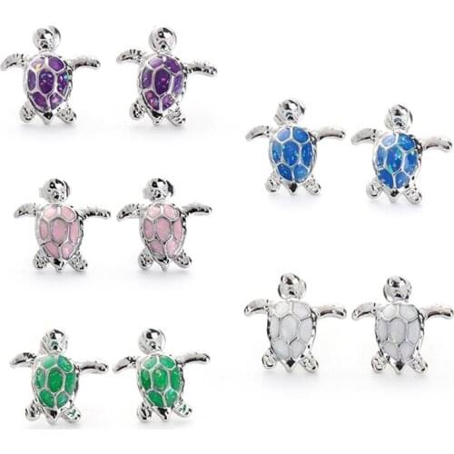 Cute Sea Turtle Blue Imitation Fire Opal Stud Earrings For Women Accessories Fashion Jewelry Wedding Party Gift