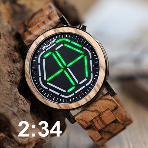 Relogio masculino BOBO BIRD LED Wood Mans Watch Quartz Watches Night Vision Male Digital WristWatch With Wooden Strap