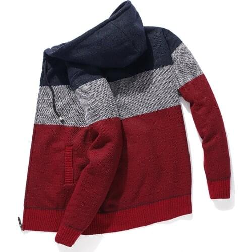 Sweater Coat Men 2021 Winter Thick Warm Hooded Cardigan Jumpers Sweater Men Striped Wool Liner Zipper Fleece Coats Men Knitwear