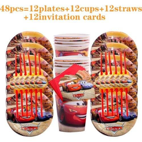 Disney Car Lightning Mcqueen Disposable Tableware Set Plates Cups Boys Kids Toys Gifts Party Supplies Decorations Baby Shower