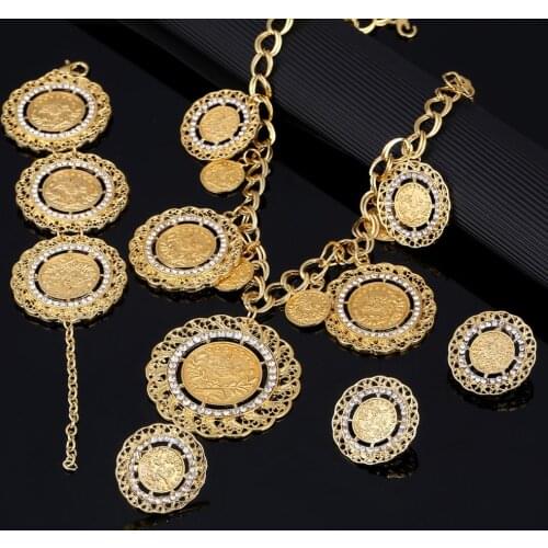 Ethiopian Dubai Gold Color Turkey Antique Coins Stamps African Women Fashion Jewelry Set