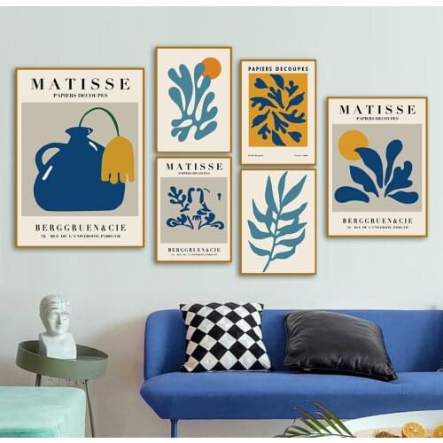 Wall Art Canvas Painting Flower Vase Matisse Abstract Coral Leaves Nordic Posters And Prints Wall Pictures For Living Room Decor