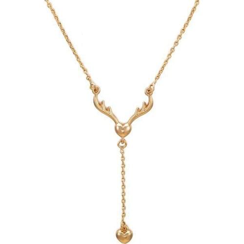 New Fashion Charm Gold Antlers Love Chain Necklace Necklace for Women Golden Animal Necklace Pendant Jewelry Party Casual Gifts