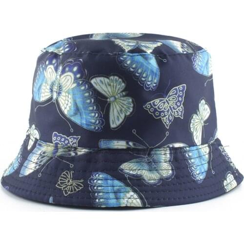 New Fashion Vintage Butterfly Print Bucket Hats For Women Panama Summer Reversible Fishing Hat Hip Hop Bucket Cap Chapeau Femme