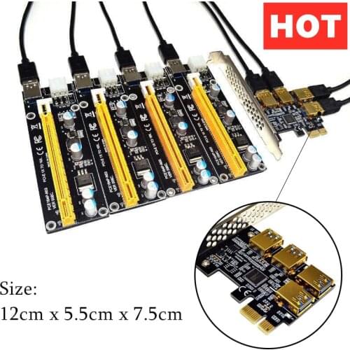 New 4 Ports PCIe Riser Adapter Board PCI-E 1x to 4 USB 3.0 PCI-E Rabbet GPU Riser Extender Ethereum ETH/Monero XMR/Zcash ZEC 1