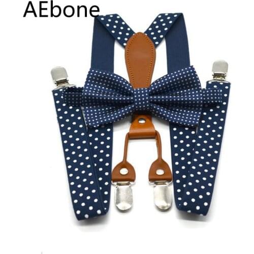 AEbone Navy Bow Tie Suspenders for Men Polka Dot Trousers Strap Red Bowtie Braces Women Suspenders With 4 Clip 110cm Sus30