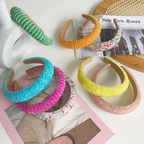 Full Rhinestone HeadBands Fashion Hair Accessories Women Wide Edge Crystal Candy Color Sponge Hairband Wild Hair Bands Headwear