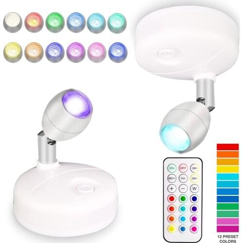 Battery Power Spotlights RGB Lamp Timer Dimmable LED Spotlight Ceiling Wireless Night Lights Stick on Wall Spot Light Room Decor