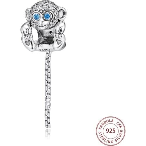 CKK 925 Sterling Silver Lovely Sparkling Monkey Charms Beads Fits Pandora Charm Bracelets Necklaces Women DIY Jewelry Making