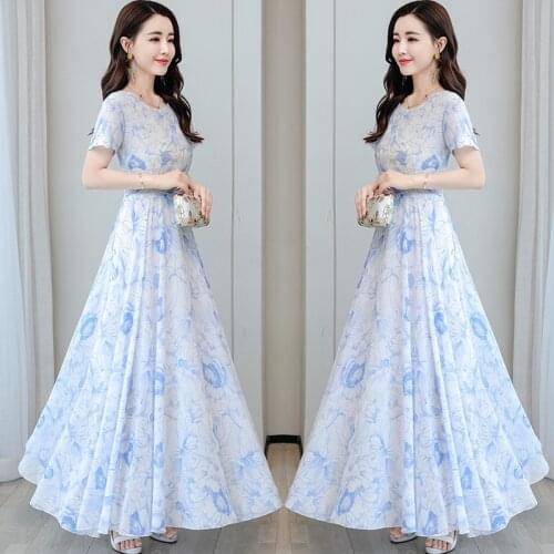 Chiffon dress women 2021 retro temperamental belly summer show thin high-length to ankle skirt