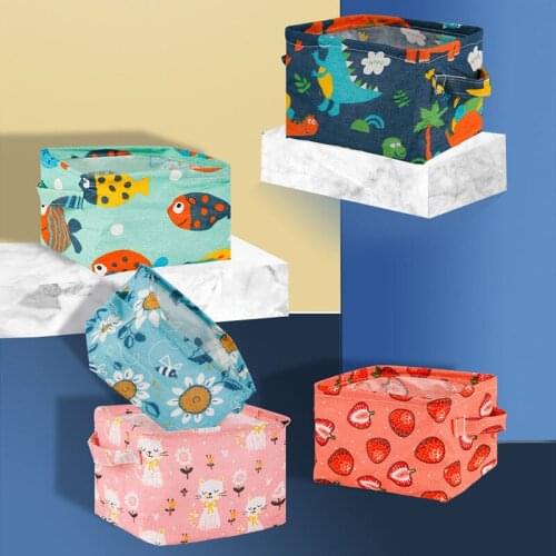 4 PCS/SET Foldable Canvas Cartoon Storage Box with Cute Print Snack Container with Handles Household