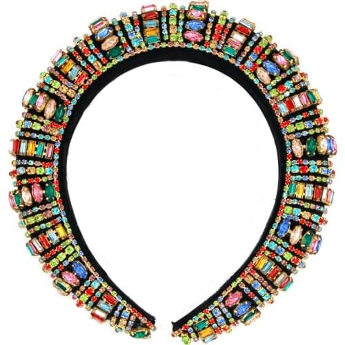 Tiara,Baroque Tiaras And Crowns, Wide Velvet Handmade Hair Band, Luxurious Color Crystal Head Wedding Hair Accessories Crown