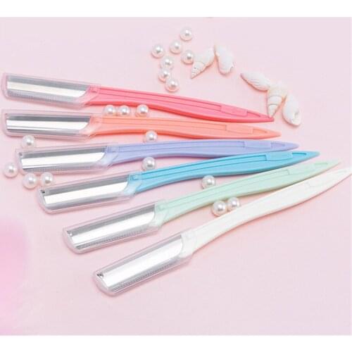 Eyebrow Trimmer of Stainless Steel Blade Safety Protecting Net Straight Handle Makeup Tool for Women E512