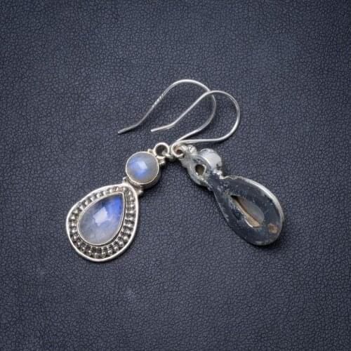 Natural Rainbow Moonstone Handmade Unique 925 Sterling Silver Earrings 1.5" Y1675