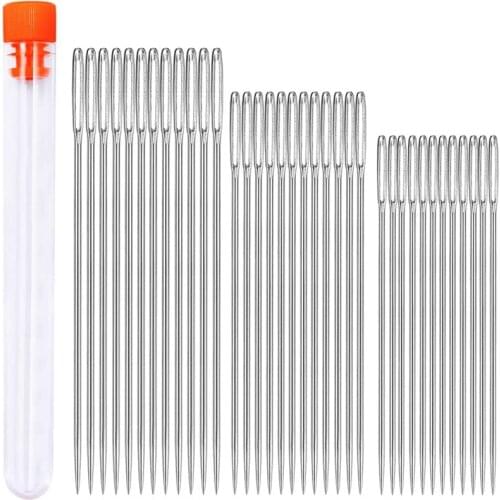 MIUSIE 36 PCS Hand Sewing Sharp Large Eye Stitching Needles Embroidery Thread Sewing Stainless Steel Yarn Knitting Needle