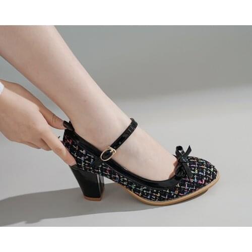 YMECHIC Spring Fashion 2020 Women Heels Glitter Bling Bowtie Lolita Mary Jane High Heel Shoes Pink Black Cute Womens Shoes Pumps