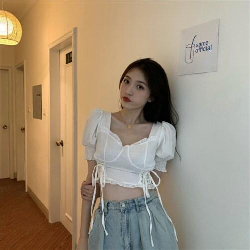 Womens T-shirts Tops Japanese Kawaii Ulzzang Ins Loose Drawstring Embroidery T-shirt Female Korean Harajuku Clothes For Women