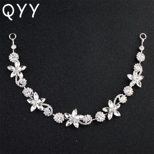 QYY Fashion Flowers Crystal Vine Wedding Headbands Bridal Hair Accessories Ornaments Headpieces Hair Jewelry Tiaras for Women