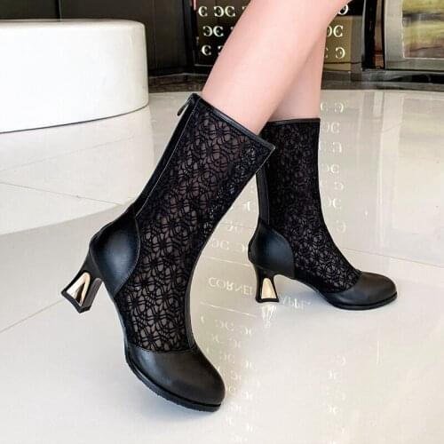 2019 Hollow Boots Shoes Breathable Knit Line Mesh Korean High Summer Women Boots Woman Net Surface Shoes Woman