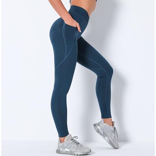 Women Seamless Yoga Pants High Waist Leggings With Pockets Workout Breathable Fitness Clothing Training Tights Sports Trousers