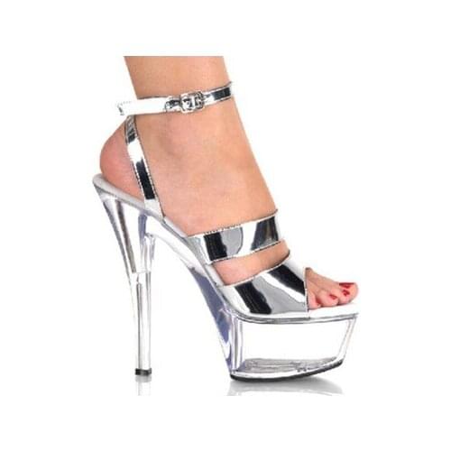 Woman Bling Silver Mirror Ankle Strap Prom Party Sandals Clear Crystal High Heel Peep Toe Summer Wedding Stage Performance Shoes